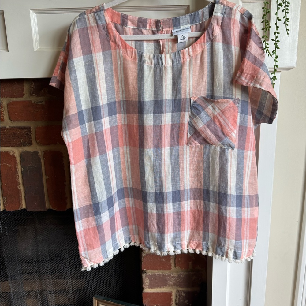 Liz Claiborne Pink and Gray Plaid Top